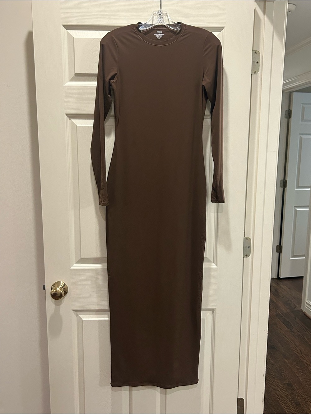 SKIMS Long Sleeve Maxi Dress in Chocolate Brown